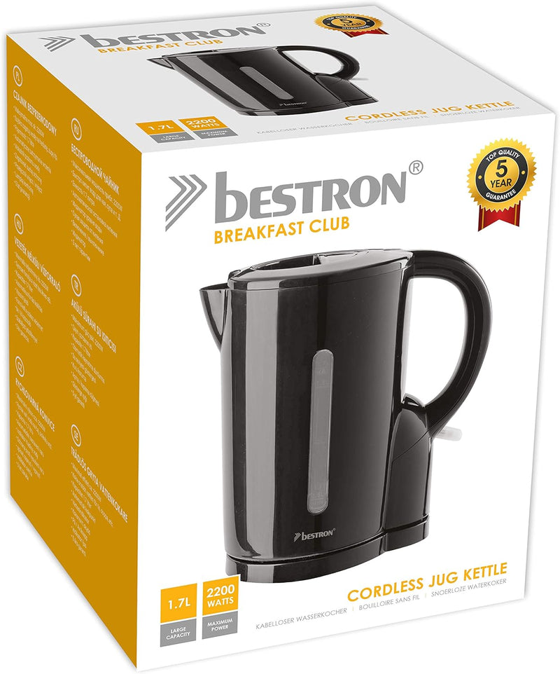 Bestron Wasserkocher mit Kochstopp-Automatik, 1,7 Liter, 2200 Watt, Schwarz Schwarz 1.7 Liter, Schwa