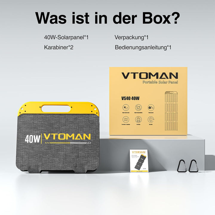 VTOMAN VS40 Tragbares Solarpanel 40W 13,9V, 25% Wirkungsgrad Faltbar | Solarpanel / IP67 Wasserdicht