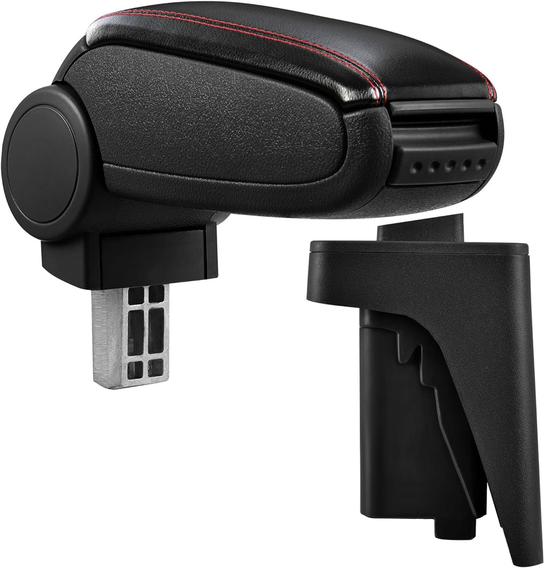 Mittelarmlehne Armauflage mit Staufach gepolstert schwarz Kunst Leder mit roten Nähten