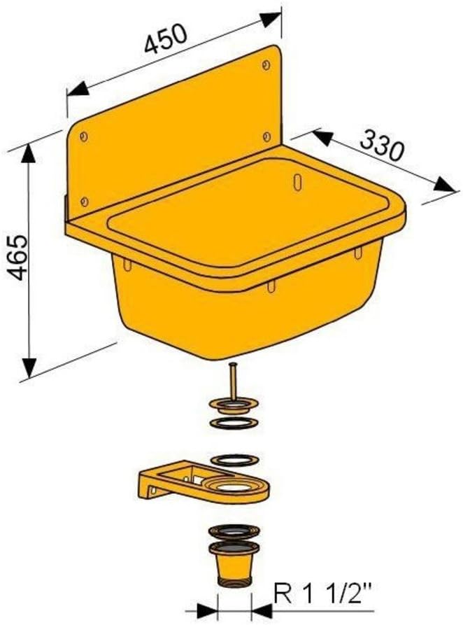 Ausgussbecken Adrian aus Edelstahl inkl. Auflagerost + PP-Siphon 1½