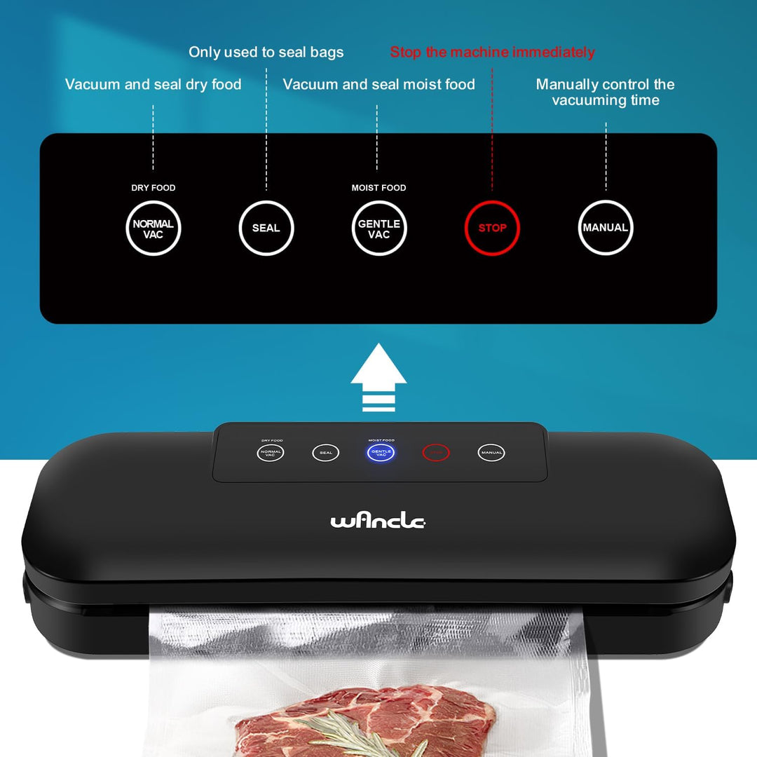 Wancle Vakuumierer Vakuumiergerät, 4 in1 Automatischer Lebensmittelversiegeler für Sous Vide Kochen