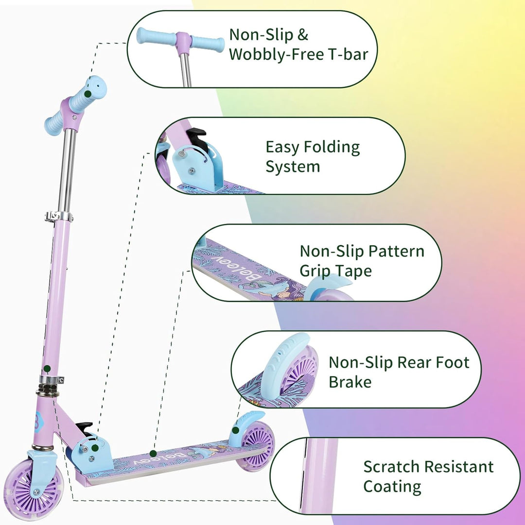 BELEEV V2 Roller Kinder Scooter 6 Jahre, Upgrade mit LED Leuchtenden Rädern, Lenksäule und Deck, Höh