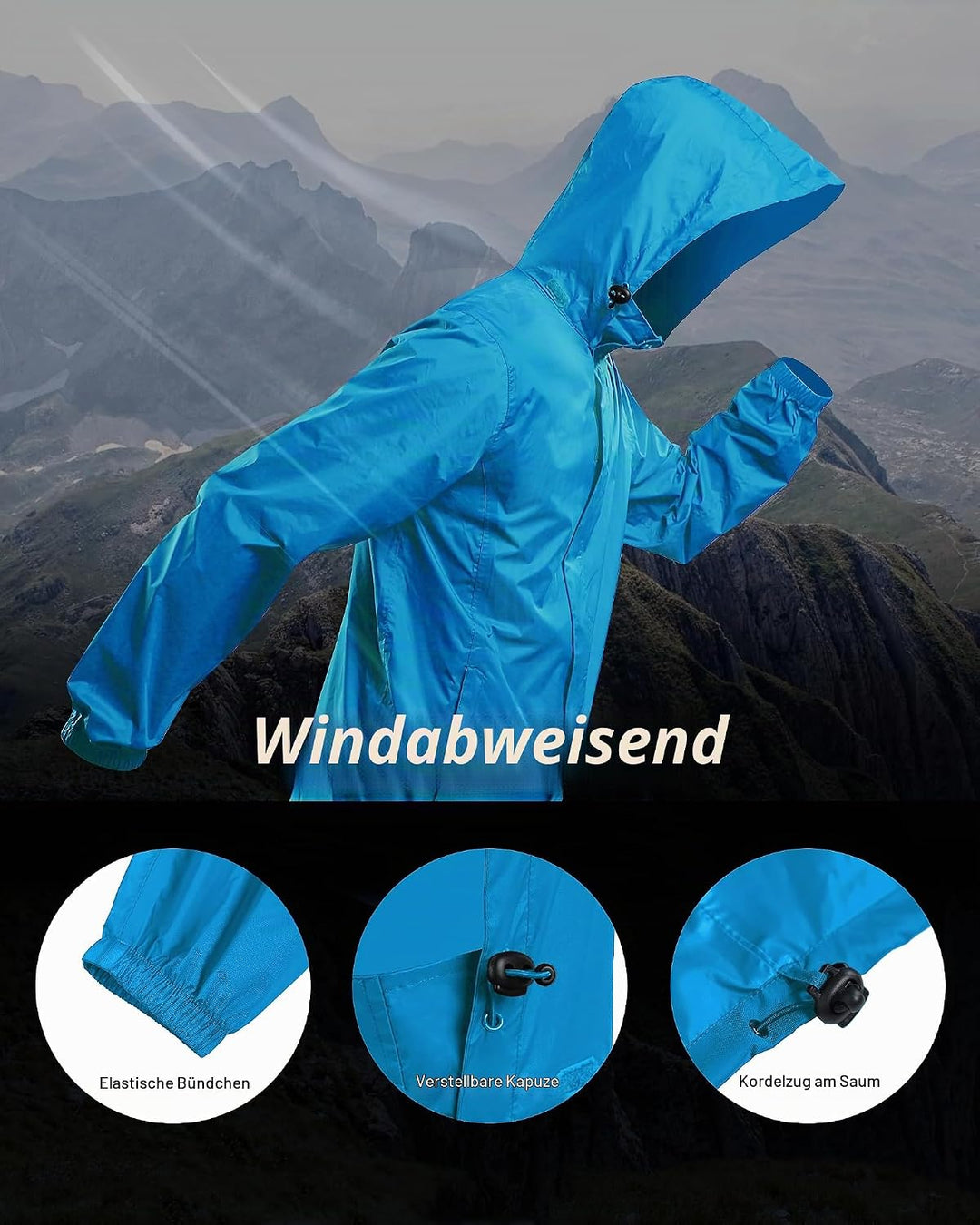 Outdoor Ventures Regenjacke Herren Wasserdicht Ultraleichte Dünne Faltbare Regenmantel Atmungsaktiv