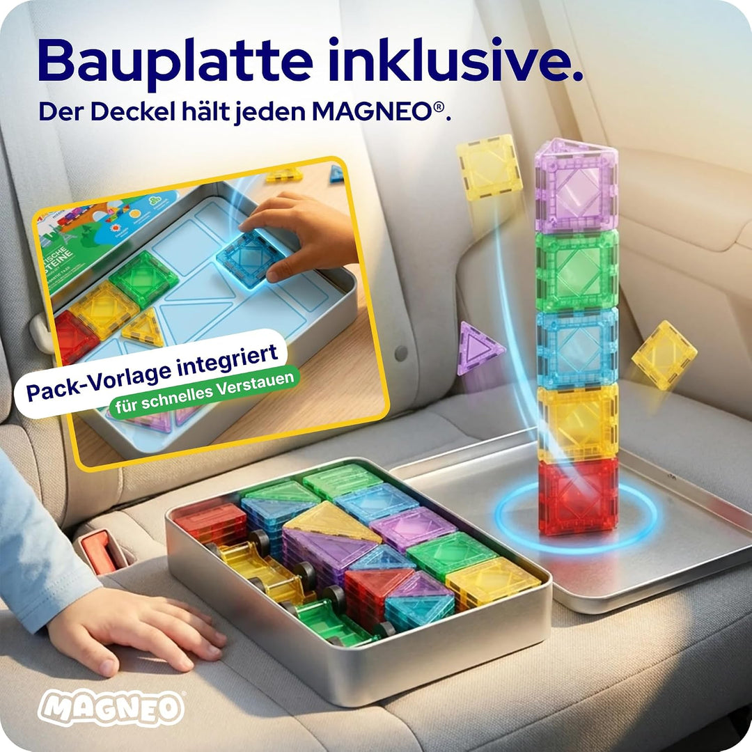 Minis Magnetische Bausteine Reiseset 70 Teile mit Box inkl. 2 Autos