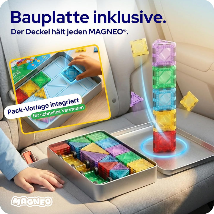 Minis Magnetische Bausteine Reiseset 70 Teile mit Box inkl. 2 Autos
