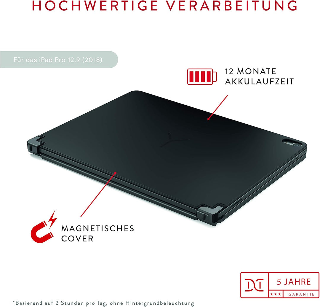BRYDGE 12.9 Pro, Hochwertige Bluetooth Tastatur aus Aluminium, deutsches Layout QWERTZ, für das iPad