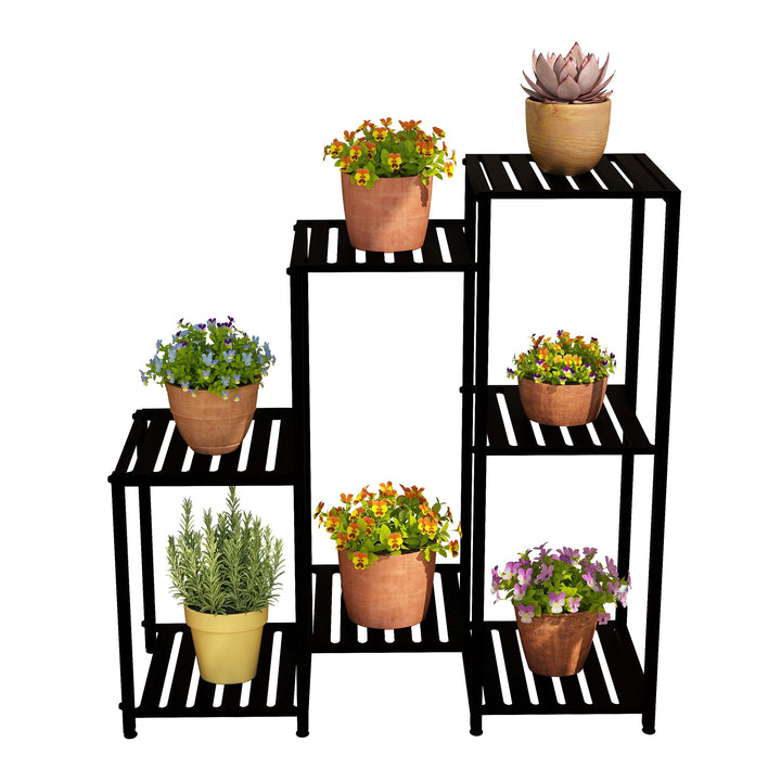 Relaxdays Pflanzenregal 7 Ebenen für Ihre Schätze Grün Metall HxBxT 81x80x28,5cm Schwarz 81 x 80 x 2