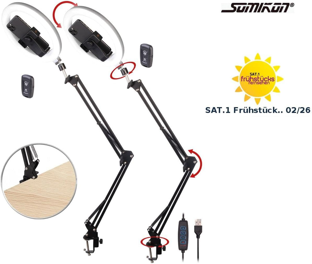 Somikon iPhone Dokumentenscanner: 2er-Set Dokumentenscanner- &amp; Overhead-Stative, 10"-Ringlicht, Ausl
