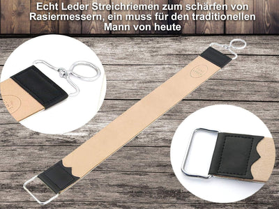 Rasiermesser Set mit Extra Breitem Abziehleder Streichriemen aus Echtem Leder - Set Angebot für Eins