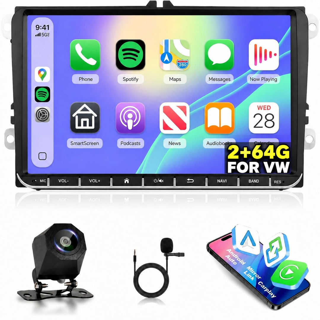 Carplay Autoradio für VW Passat B6 T5 Golf 5 6 Polo 6R Tiguan T5 Jetta Seat Skoda - 2+64G Android Au