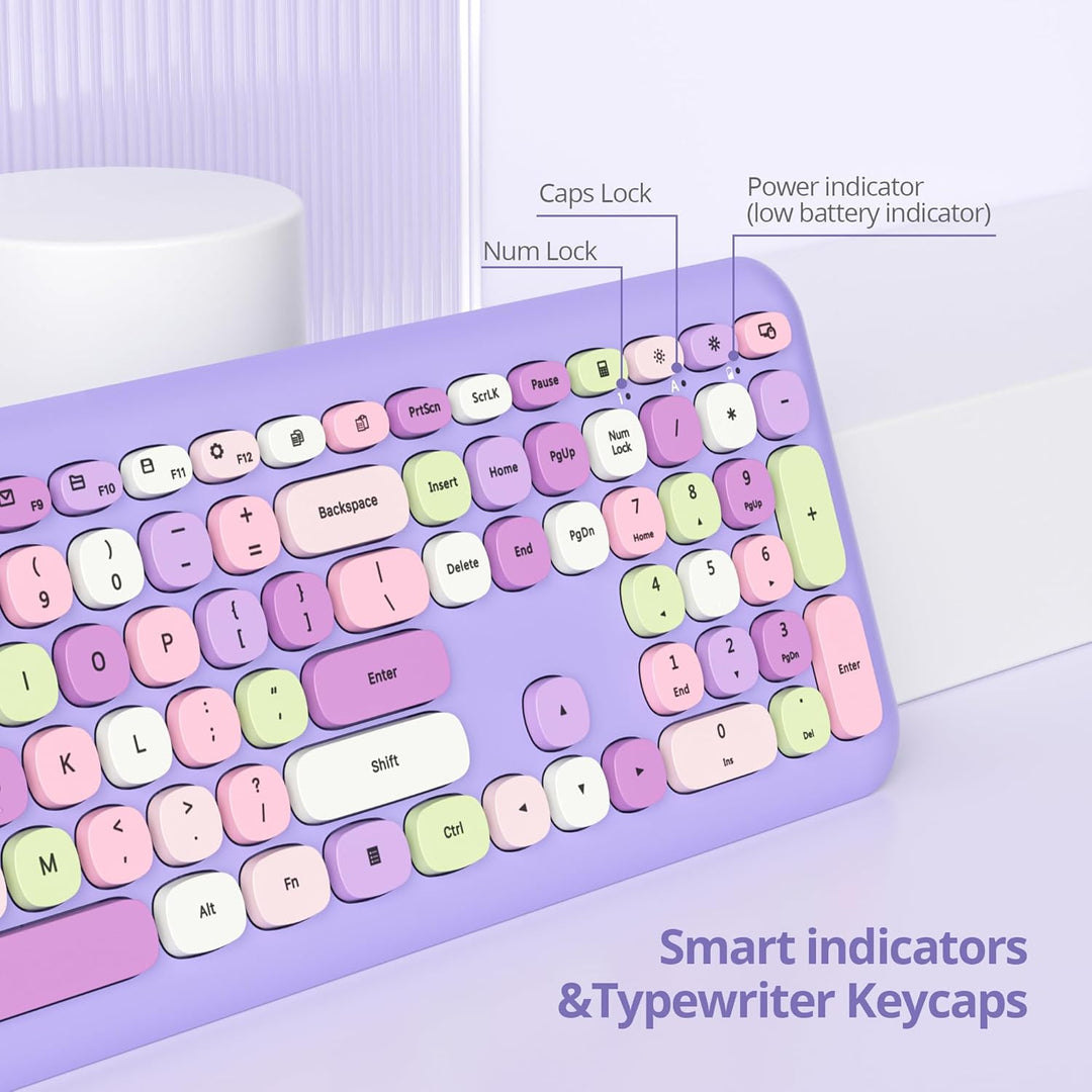 SOLIDEE Buntes kabellose Tastatur und Maus-Kombination,2.4GHz Retro Schreibmaschine Tastatur,104 Tas
