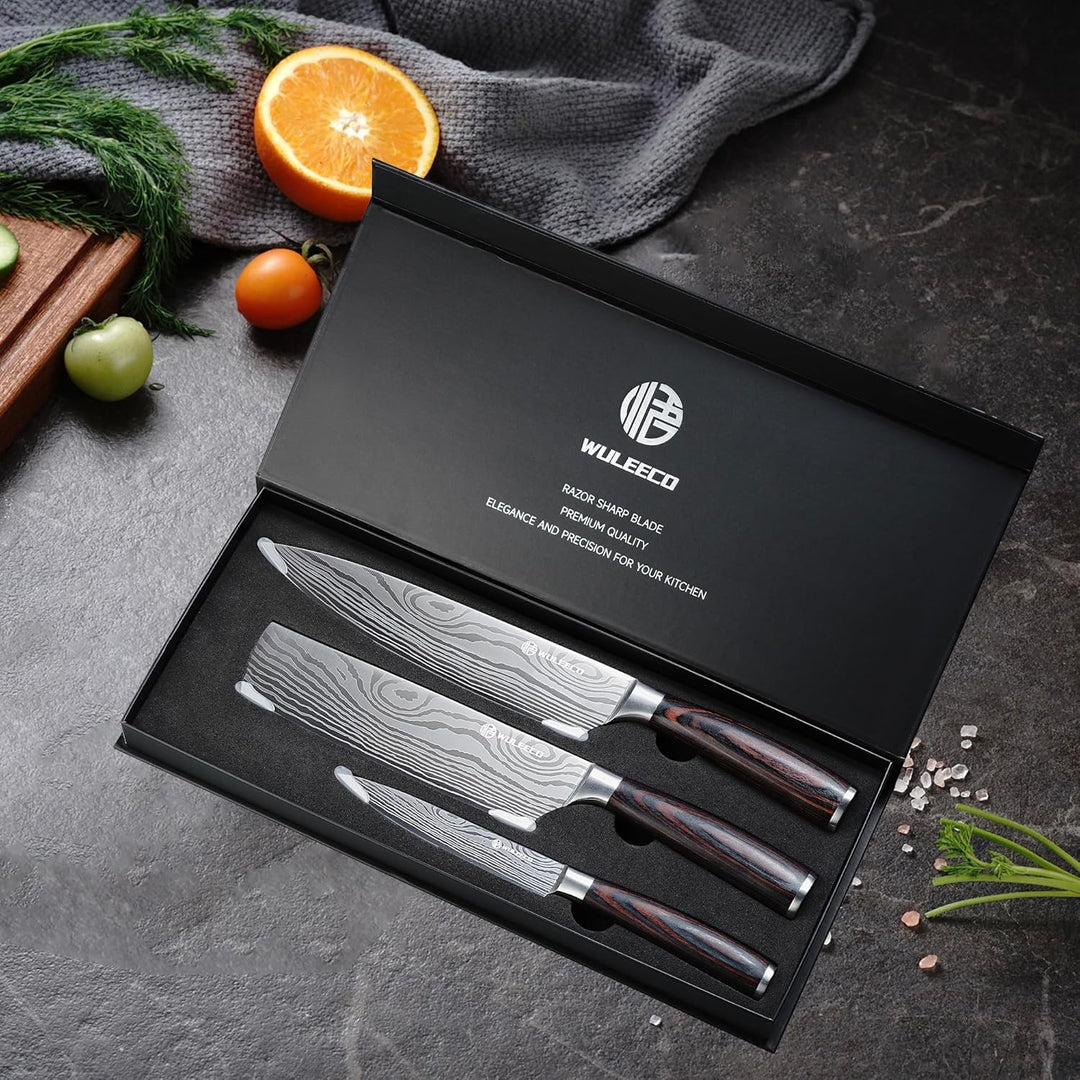 WULECCO Messerset 3-teilig, Professionelles Küchenmesser set, Messer set mit Hochwertiger Hochkohlen