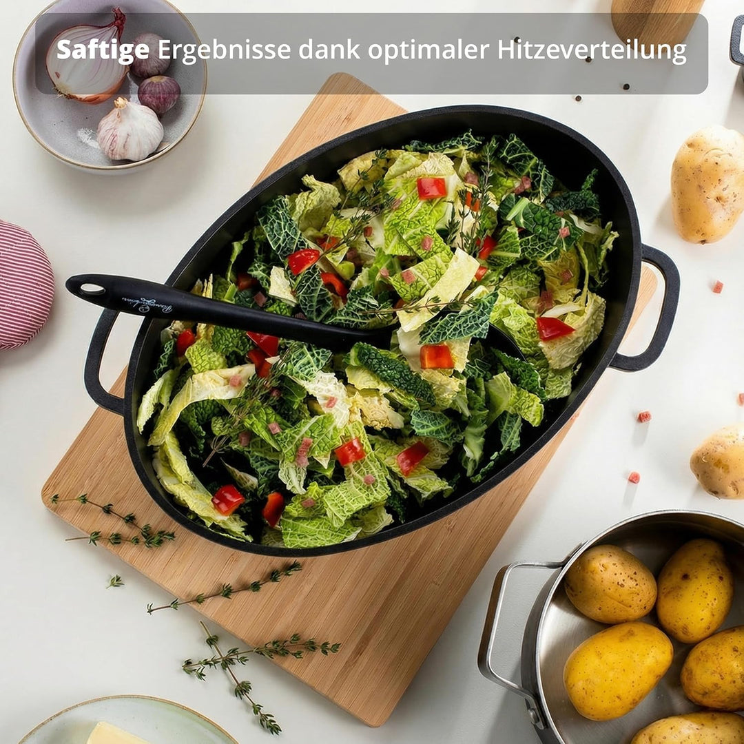 KHG Aluminium Bräter mit Glasdeckel & Aromaknopf 26x38 cm Oval 9 L - ILAG Xeradur®5 Antihaftbeschich