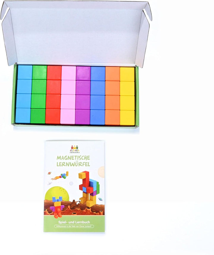 Magnetische Lernwürfel, 32 Stück Magnetbausteine, Lernspielzeug für Kinder ab 3 Jahren, Bunt