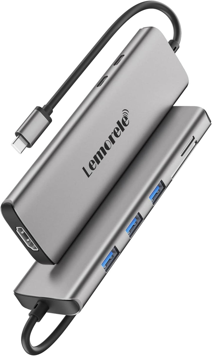 Lemorele USB C Hub – Docking Station 9 in 1 Aluminiumschale mit 4K HDMI, 3 USB 3.0, PD 100W, SD/TF,