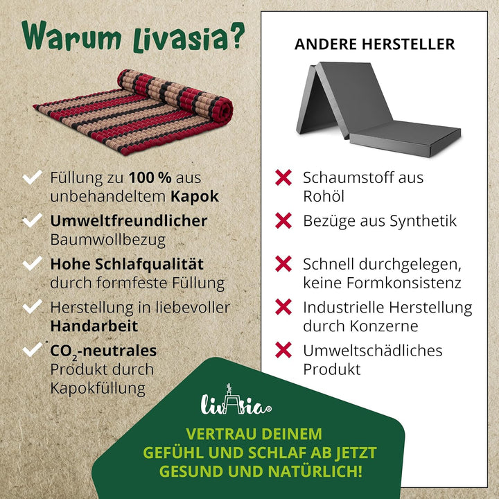 livasia Rollmatte Rollmatratze L-200x110x4,5cm, Gästebett Gästematratze 1 Person, Reisebett Kofferra