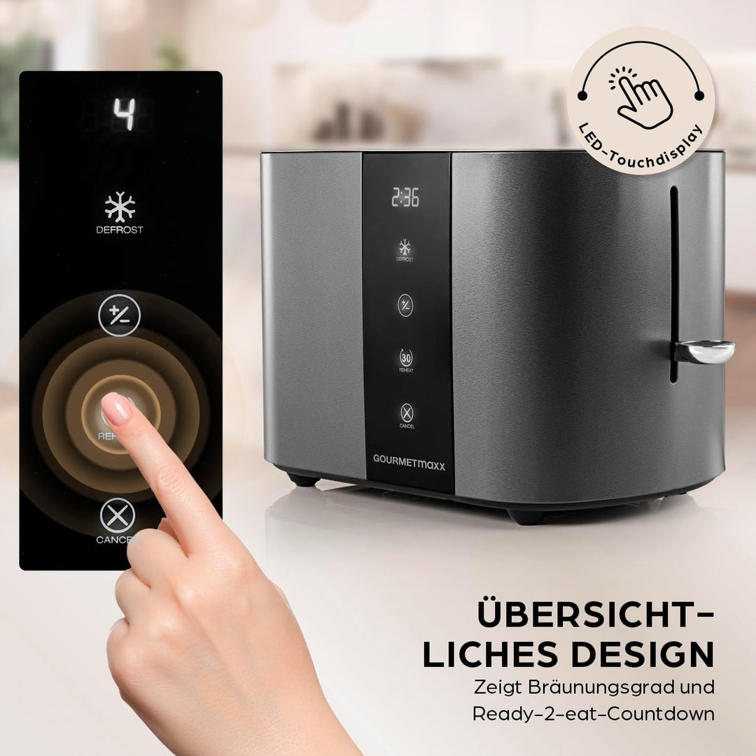 GOURMETmaxx Toaster Kurzschlitz für 2-Scheiben | Toaströster Anthrazit mit 6 Bräunungsgraden und Rea