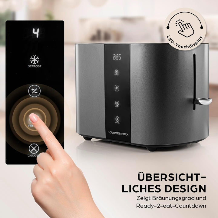 GOURMETmaxx Toaster Kurzschlitz für 2-Scheiben | Toaströster Anthrazit mit 6 Bräunungsgraden und Rea
