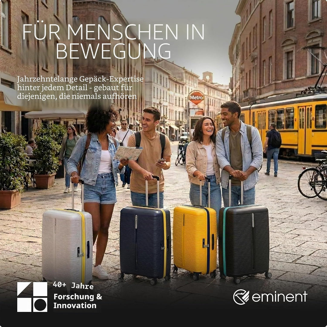 Eminent Finno Handgepäck Koffer 55x40x20 cm, Erweiterbar, Hartschalenkoffer, 4 Rollen, Leicht, TSA S