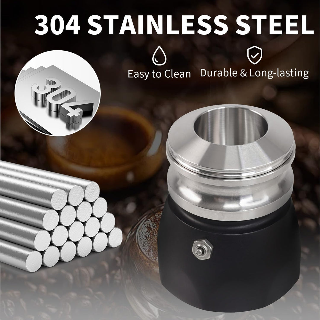Kaffeestampfer für Mokkakanne, 304 Edelstahl, Espresso-Kaffee-Trichter, kompatibel mit Aluminium-Esp