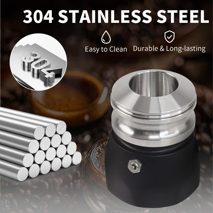 Kaffeestampfer für Mokkakanne, 304 Edelstahl, Espresso-Kaffee-Trichter, kompatibel mit Aluminium-Esp