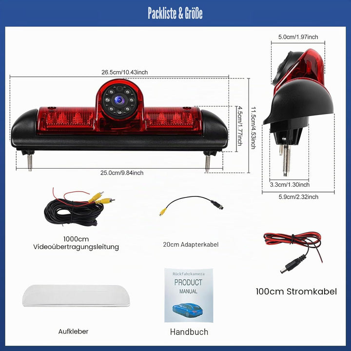 SIXWIN 720P Rückfahrkamera mit Bremsleuchte, Auto Rückfahrkamera für FIAT Ducato Late 3 Gen/Peugeot