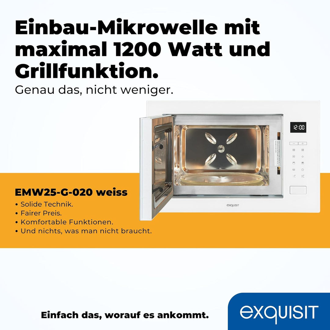 Exquisit EMW25-G-020 weiss | 60cm Einbaumikrowelle | Grillfunktion | Touch | Timer | Schnellstart