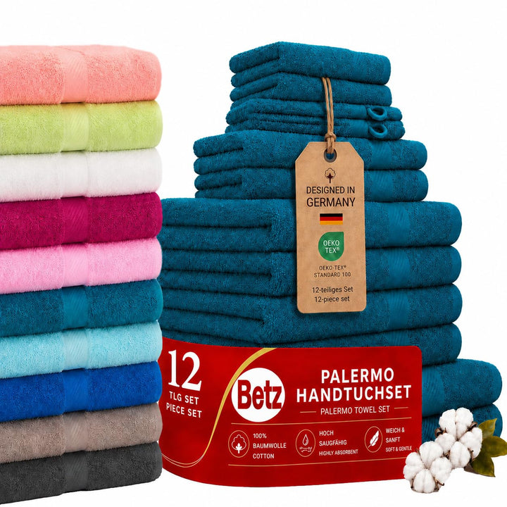 Betz 12-TLG. Handtuch-Set Palermo 100% Baumwolle 2 Liegetücher 4 Handtücher 2 Gästetücher 2 Seiftüch