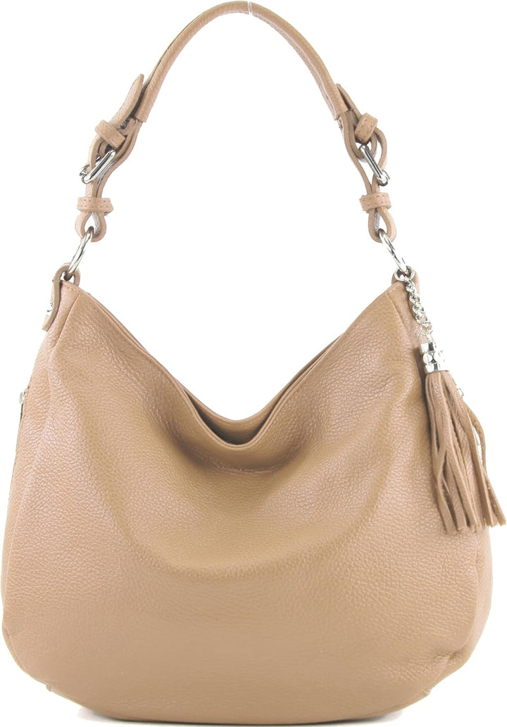 modamoda de T200 Damen Leder Schultertasche Henkeltasche handmade in Italy Beige, Beige