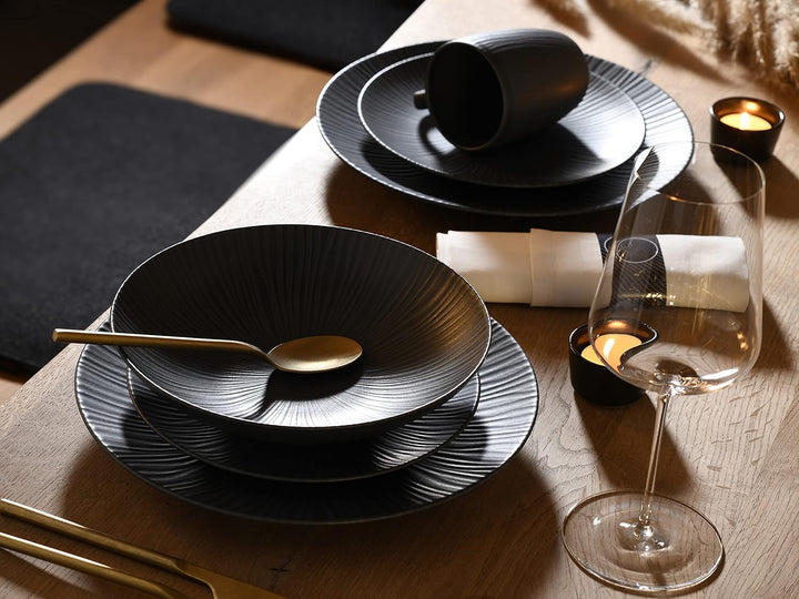 CreaTable, 20537, Serie VESUVIO Black, Geschirrset, Kombiservice 16 teilig