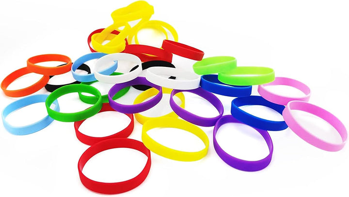 100 Stück Silikon Armband Universal Armbänder Blank Gummi silikonarmbänder Blau Kinder-6.3'', Blau K