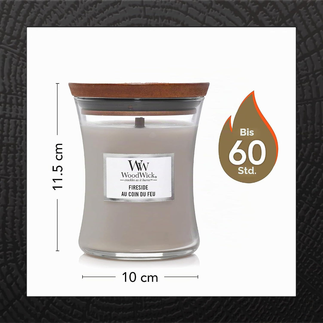 WoodWick Duftkerzen-Geschenkset | Fireside & Linen, Duftkerze im Sanduhrglas mit knisternden Dochten