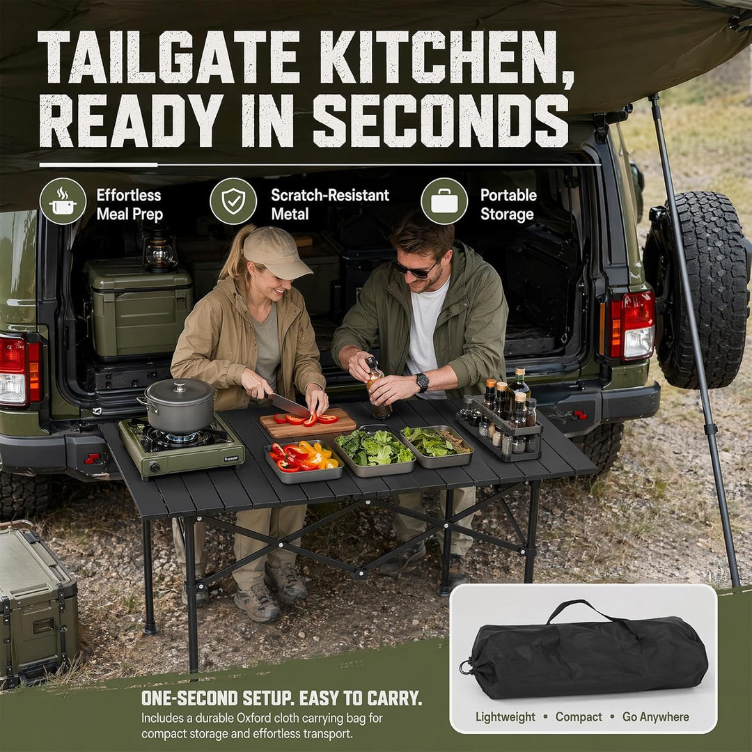 Campingtisch Klappbar, Tragbar Kohlenstoffstahl mit Tasche 95x56x50cm, Reisetisch mit aufrollbarer T