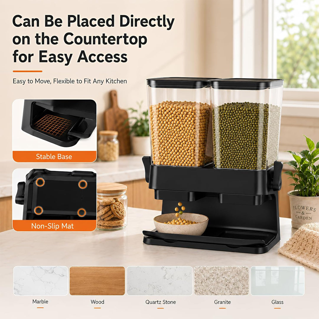 3L Grosse Müslispender mit Doppelbehälter, Cornflakes Spender aus ABS+PS, Cornflakes Behälter mit De