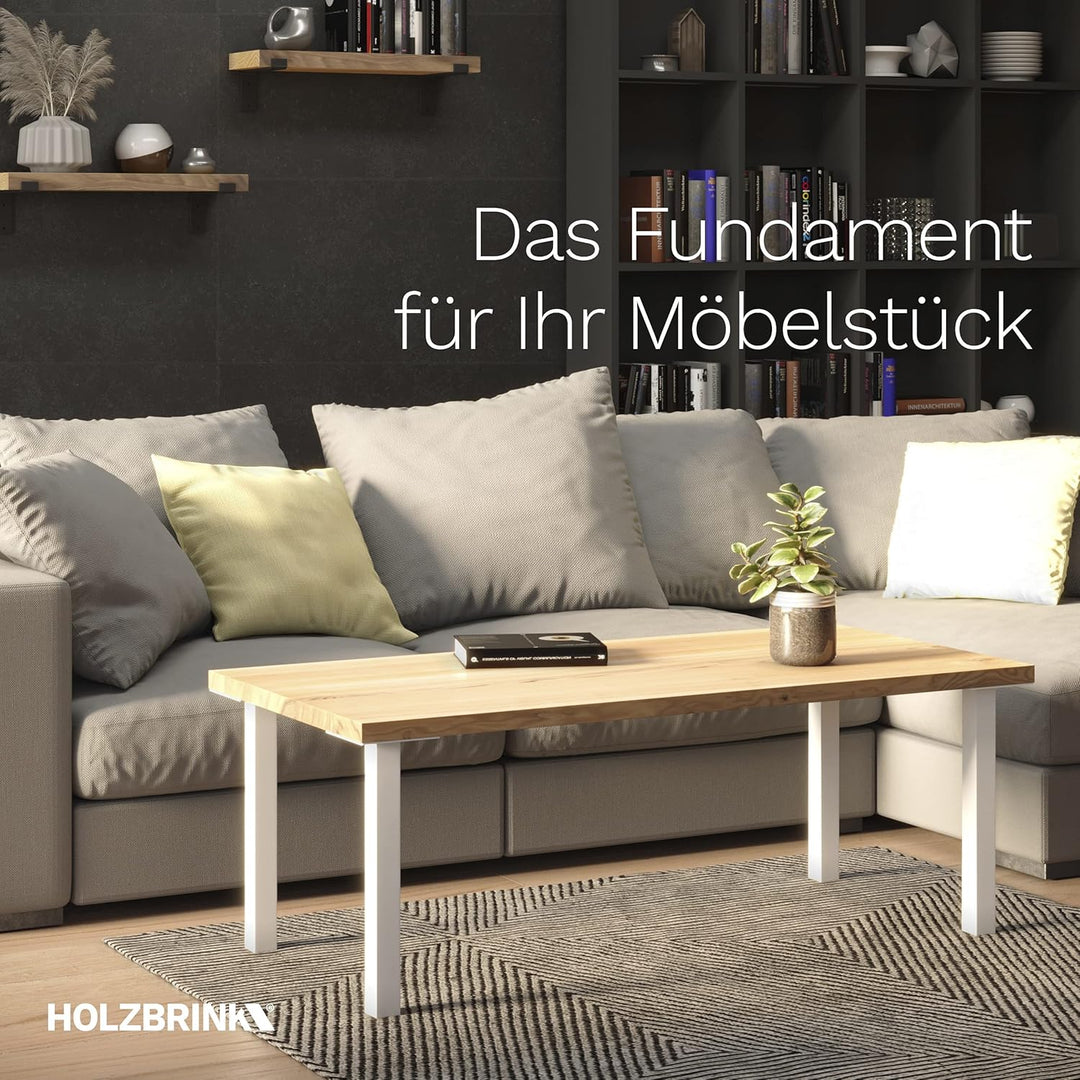 HOLZBRINK Tischbeine Eckig, Möbelfüsse aus Quadratrohr 40x40 mm, Höhe 60 cm, Weiss, 4 Stück, HLT-14A