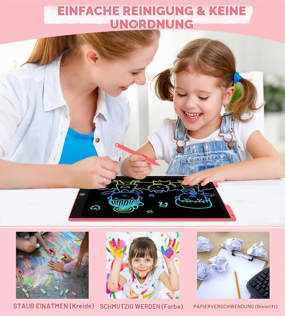 Bunte LCD Schreibtafel, 15 Zoll LCD Schreibtablett für Kinde, Maltafel Kinder Elektronisch Spielzeug