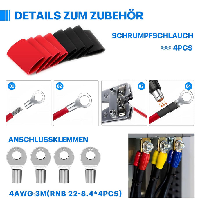 21,3mm² PVC Elektrokabel - 4 AWG Elektrischer Draht 6 Meter (3 Meter Schwarz und 3 Meter Rot) Hochte