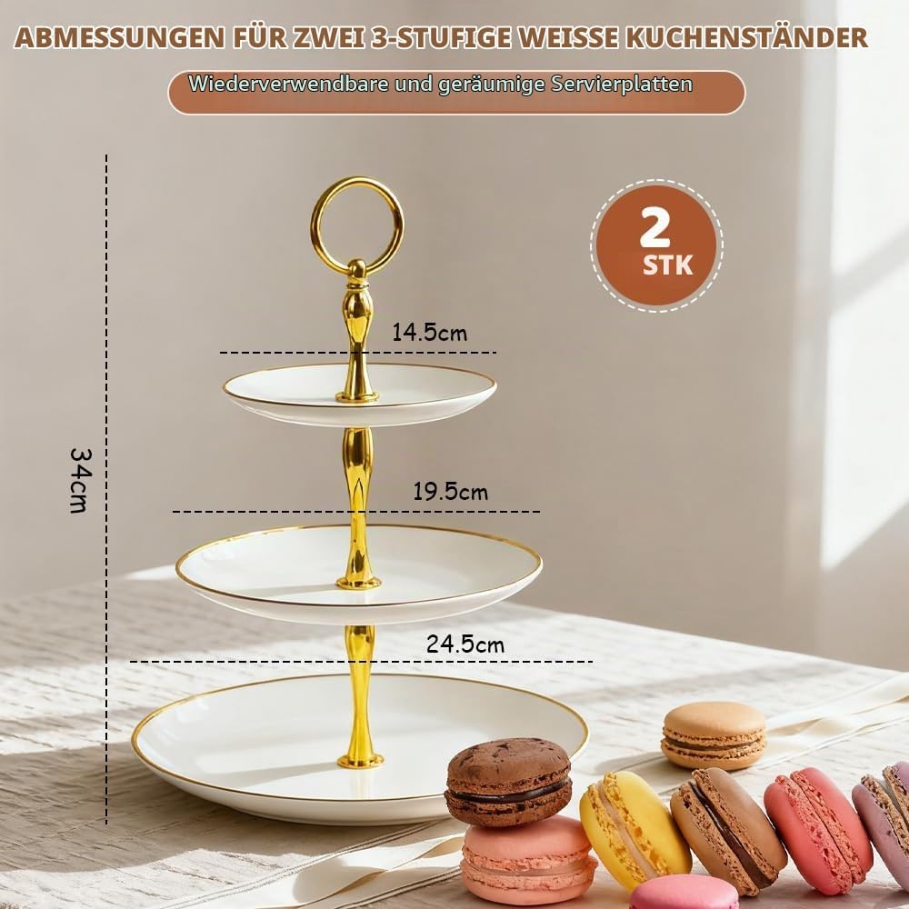 2er Set Tortenständer Etagere 3 Etagen Ø14.5/19.5/24.5cm Muffin Ständer Cupcake Halter Rund Kuchenst
