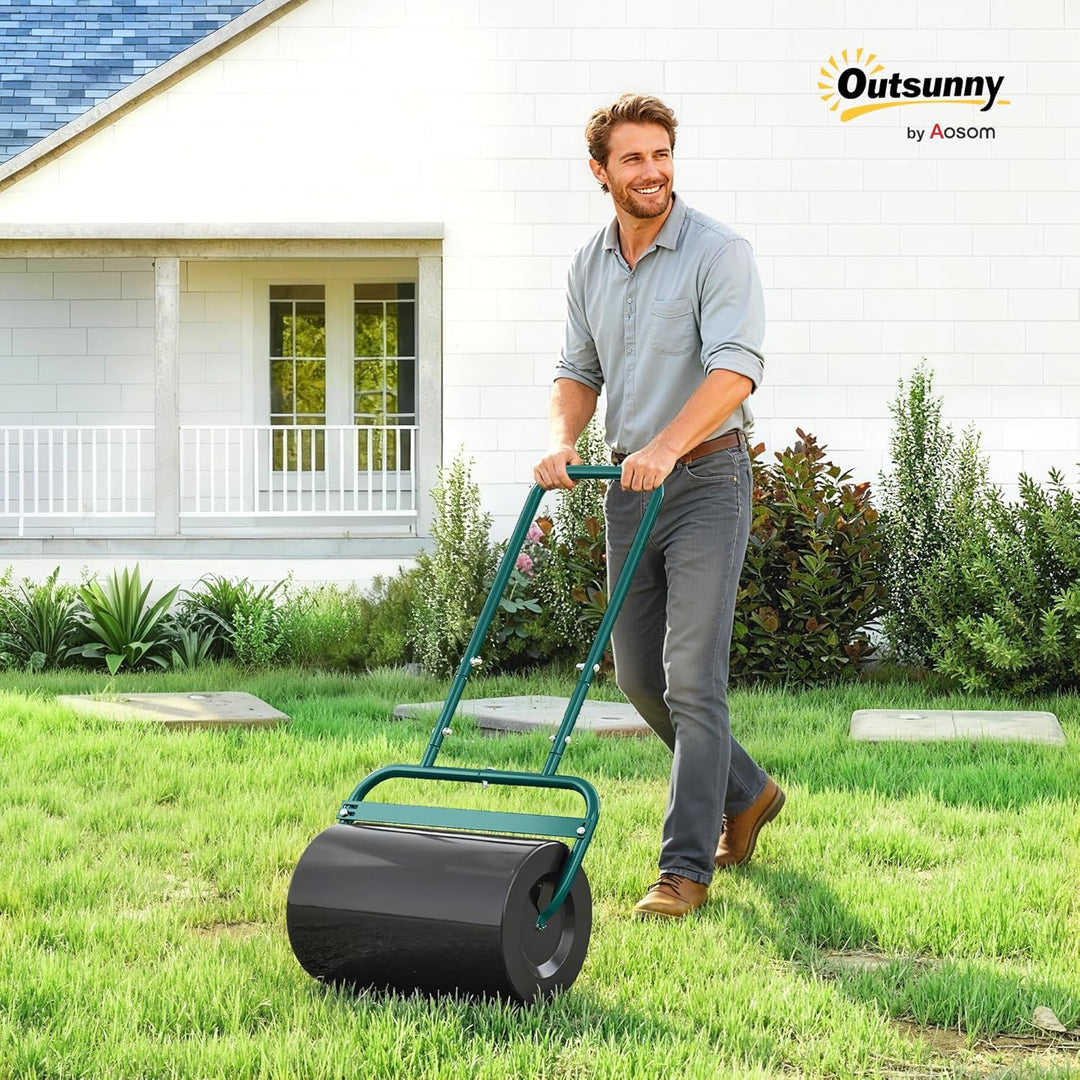 Outsunny Rasenwalze Gartenwalze befüllbar mit Wasser oder Sand, 50cm Breite Handwalze mit U-Griff, 3