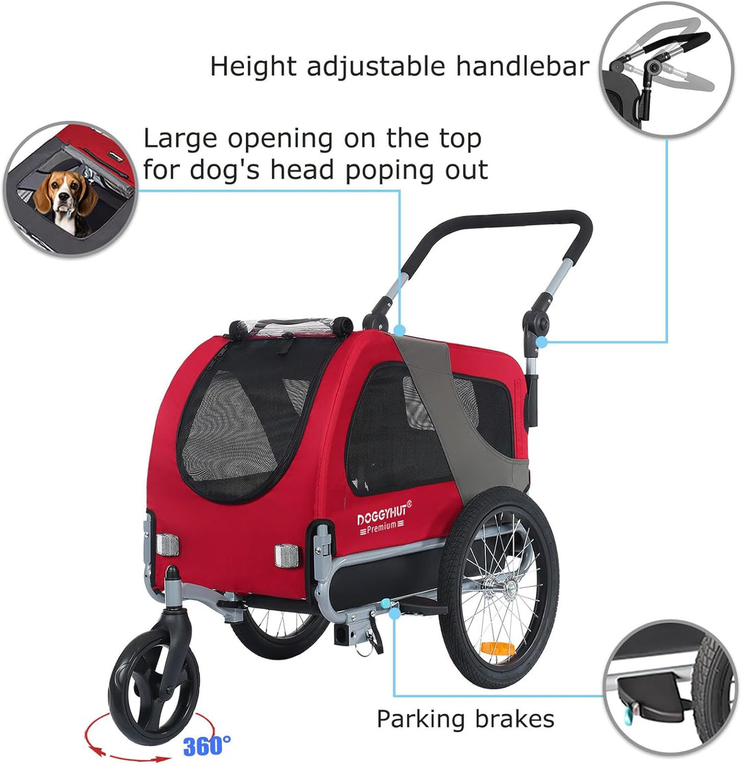 DOGGYHUT® Premium MEDIUM Hundefahrradanhänger & Jogger 2in1 Fahrradanhänger 80104 (Rot)