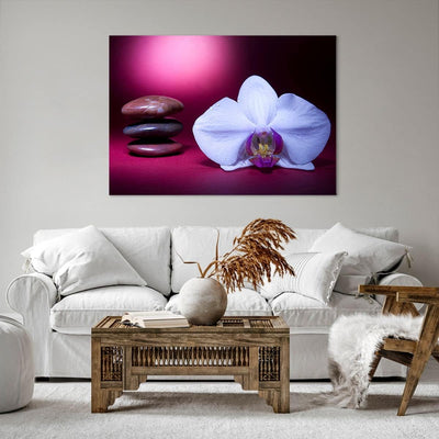 Bilder auf Leinwand 100x70cm Leinwandbild Spa braune Steine weisse Orchidee Gross Wanddeko Bild Schl