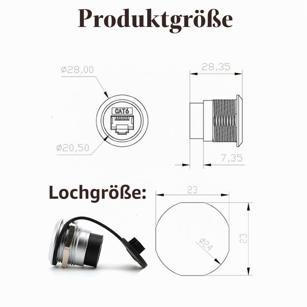 PENGLIN 2 Stück RJ45 CAT6A Geschirmter Einbaustecker, Cat5/5e/6/6A 8P8C Ethernet LAN Kabeladapter, B