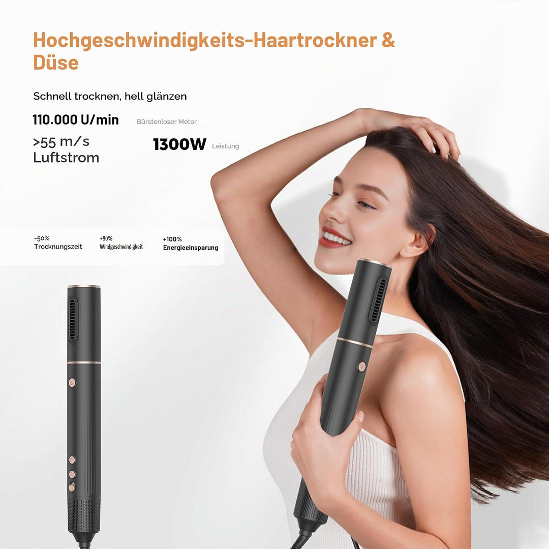 OKWRAP Hair Styler Set Haarstyler 110000U/Min Hairstyler 5 in 1, Multistyler 1300W mit Föhn Rundbürs
