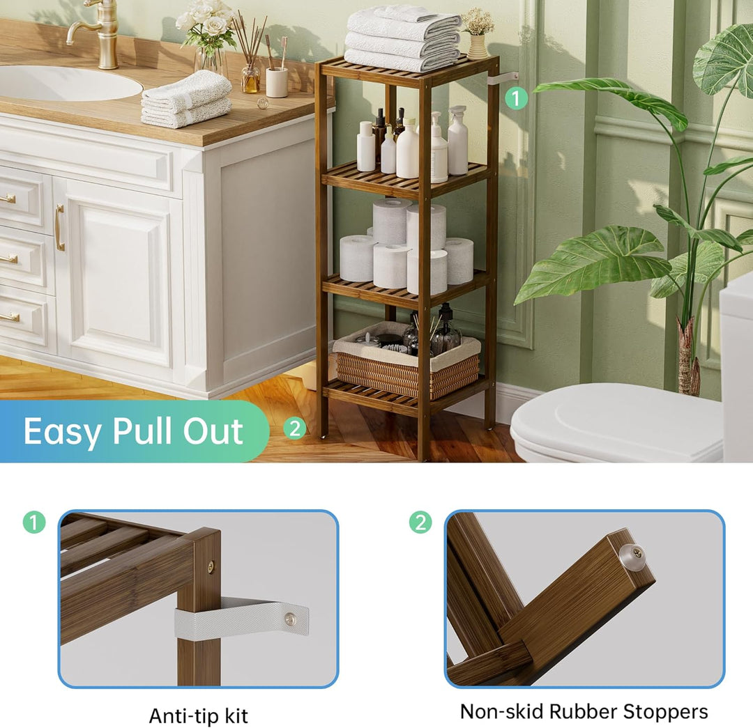 SMIBUY Badezimmer-Aufbewahrungsregal, 4 Ebenen, Bambusregal, Organizer, multifunktionales Regal für