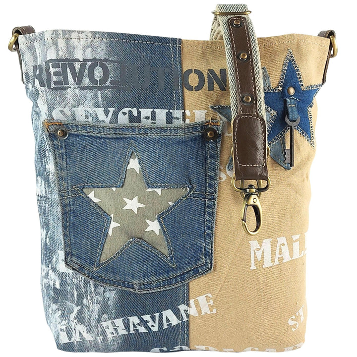 Sunsa Damen Tasche. Nachhaltige Umhängetasche. Handtasche aus recycelte Jeans &amp; Canvas Schultertasch
