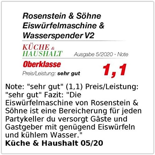 Rosenstein & Söhne Eiswürfelbereiter: Eiswürfelmaschine & Wasserspender V2 mit XL-Display, Edelstahl