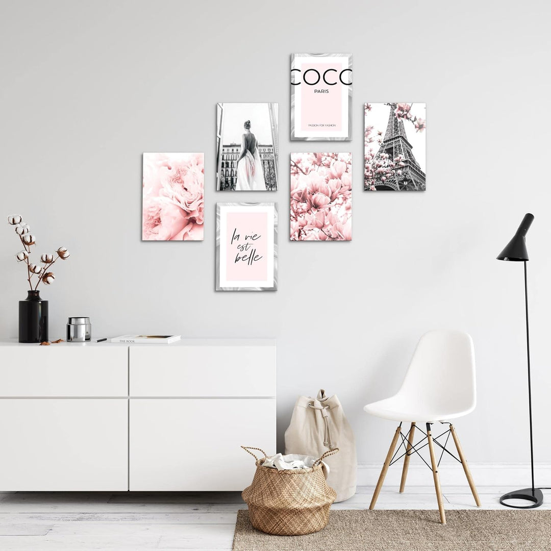 Novart Wandbilder Set Fashion Coco - KOMPLETT AUFHÄNGFERTIG - Made in Germany - Moderne Bilder Wohnz
