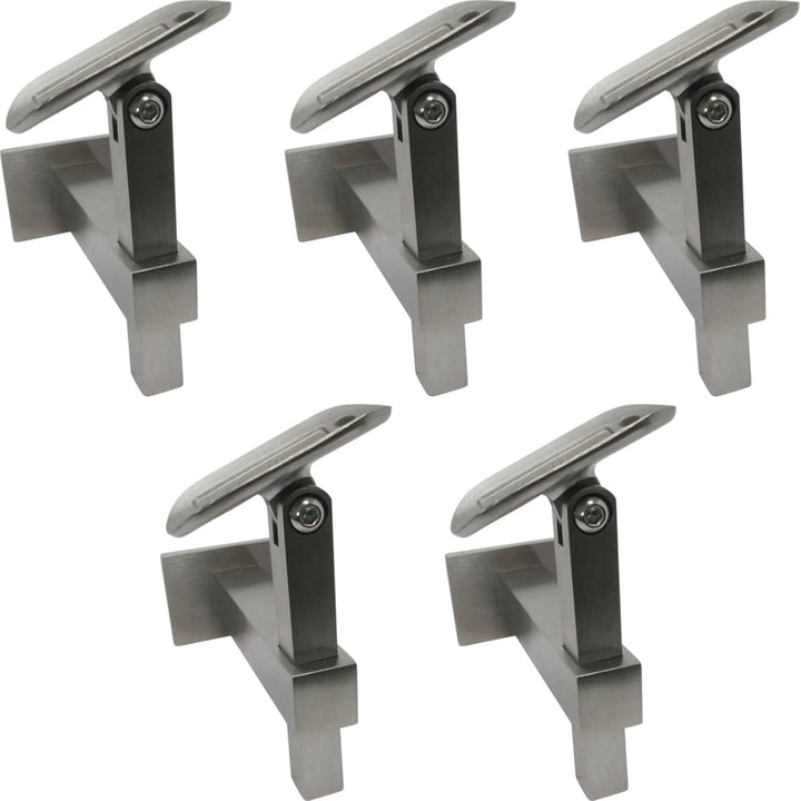5 x Edelstahl Handlaufhalter eckig höhen- und neigungsverstellbar für Rohr-Ø 42,4 x 2,0 mm Rund Pfos