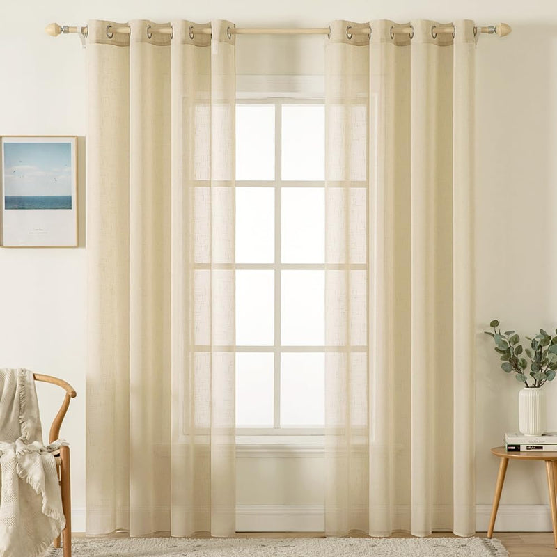 MIULEE 2er Set Voile Vorhang Sheer Leinenvorhang mit Ösen Transparente Leinen Optik Gardine Ösenscha