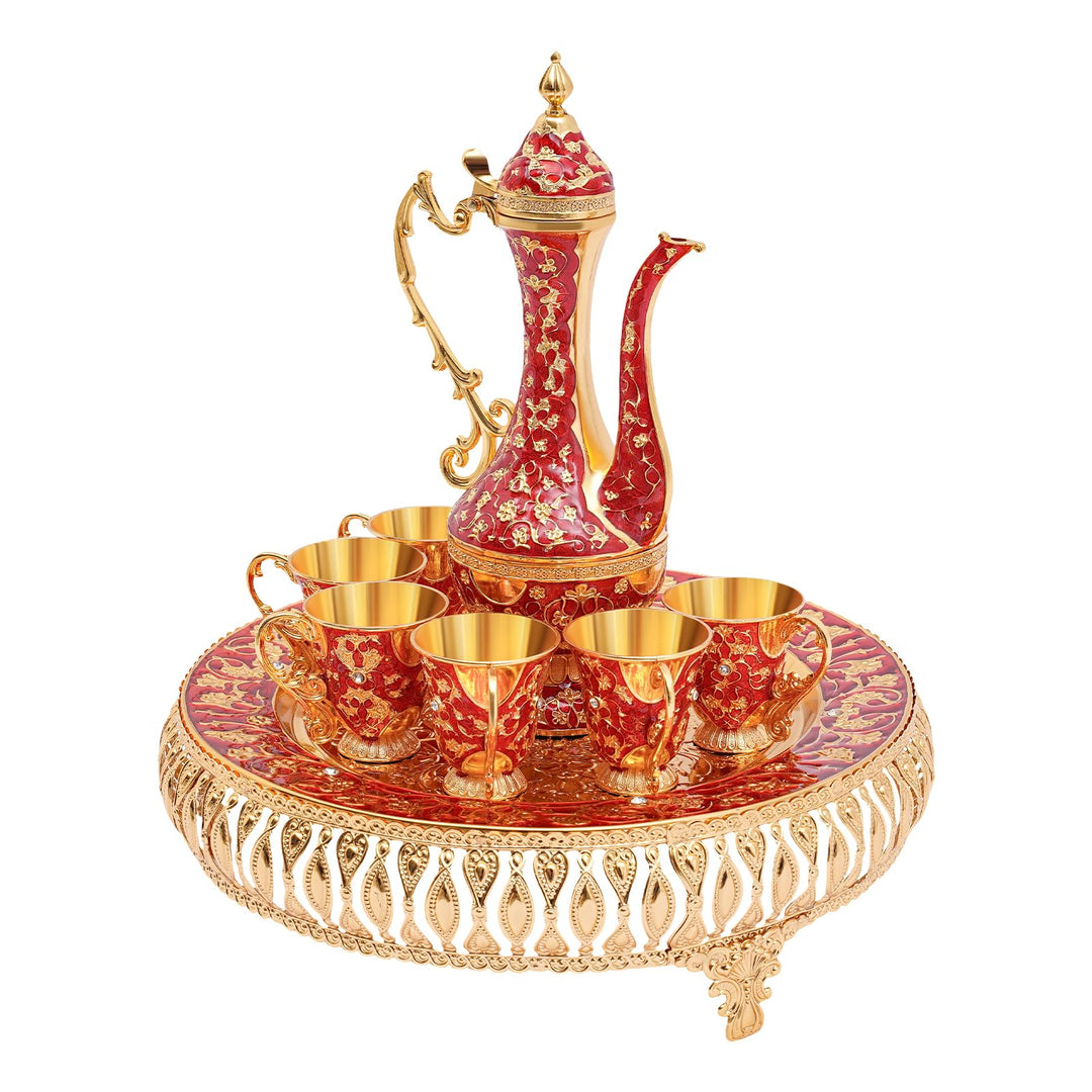 Kaffeetasse und Teekanne Set | Teeservice Set für Teetisch Dekoration Teeservice 6 Stück Zinklegieru